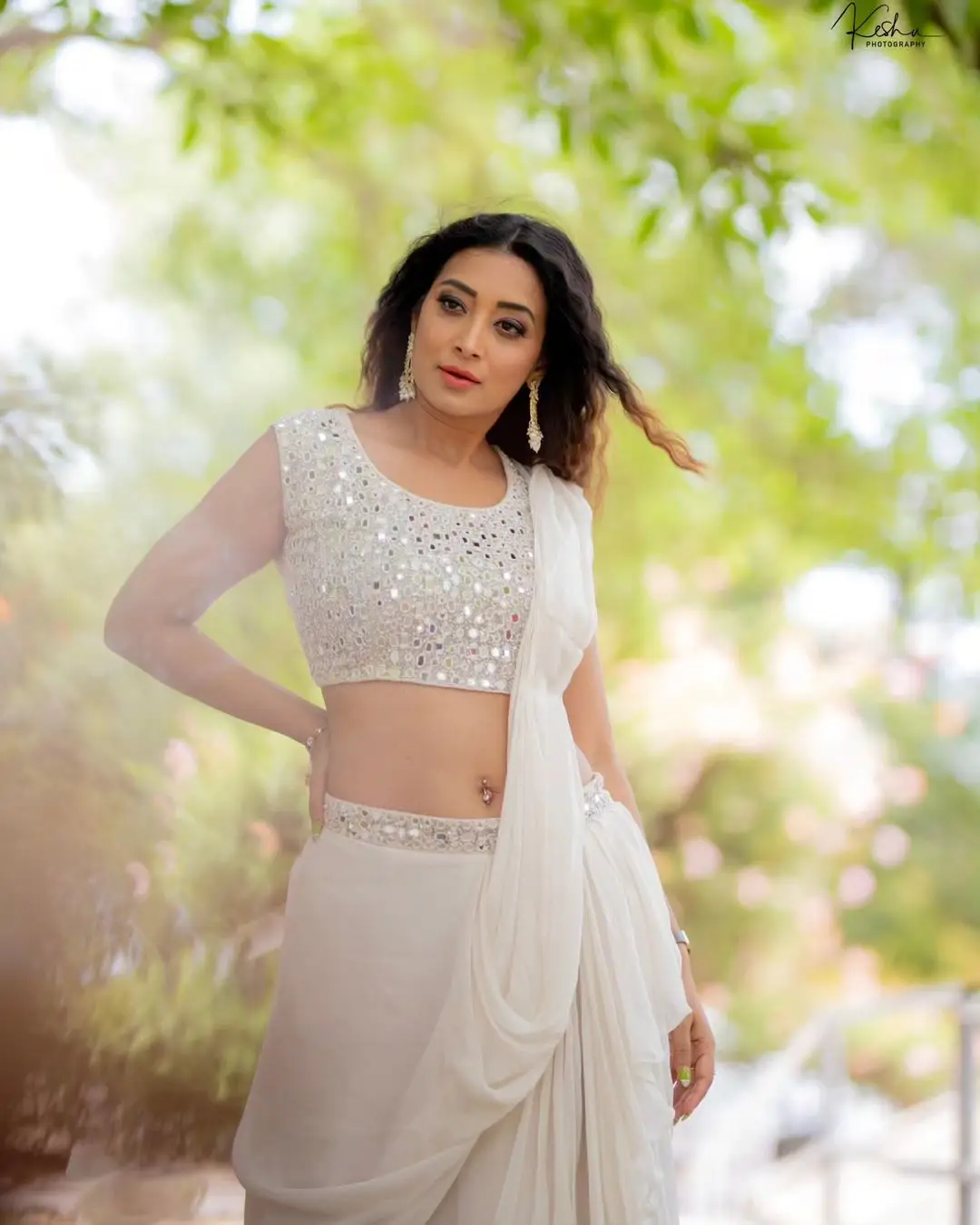 ETV Actress Bhanu Sri Stills in Beautiful White Lehenga Choli